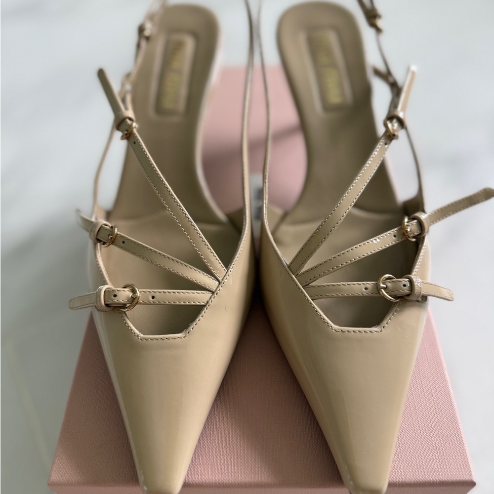 Miu Miu Tan Heels with Lattice Straps